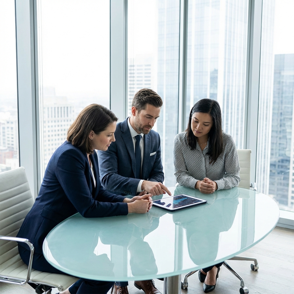 Investment team analyzing market data
